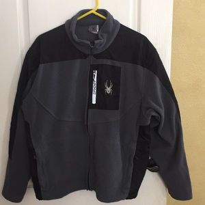 Spyder gray and black fleece & nylon zip jacket
